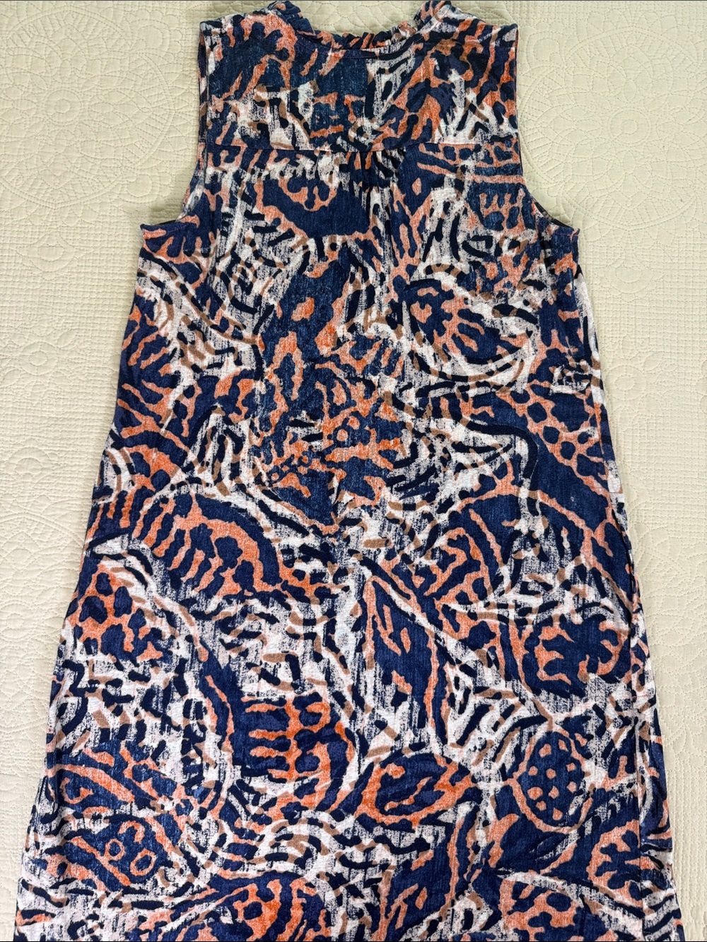 NIC+ZOE Abstract Print Sleeveless Knit Dress M Navy Orange Stretch Boho Travel - Picture 12 of 13